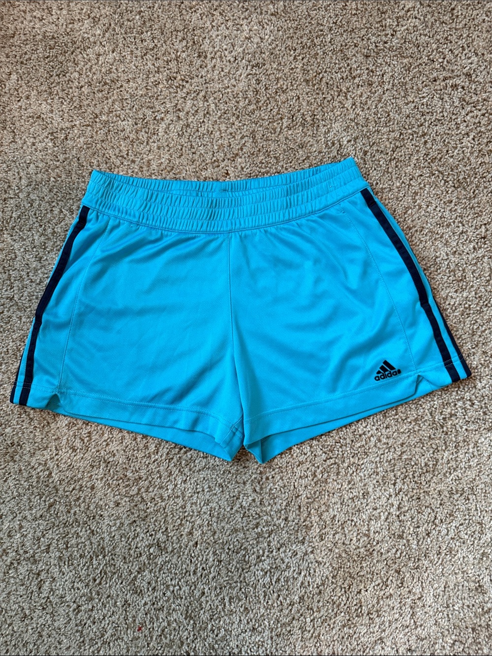 adidas Women’s Teal Athletic Shorts with Navy Stripes